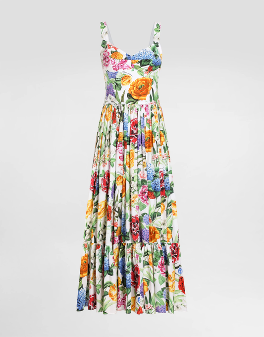 Long floral-print corset dress